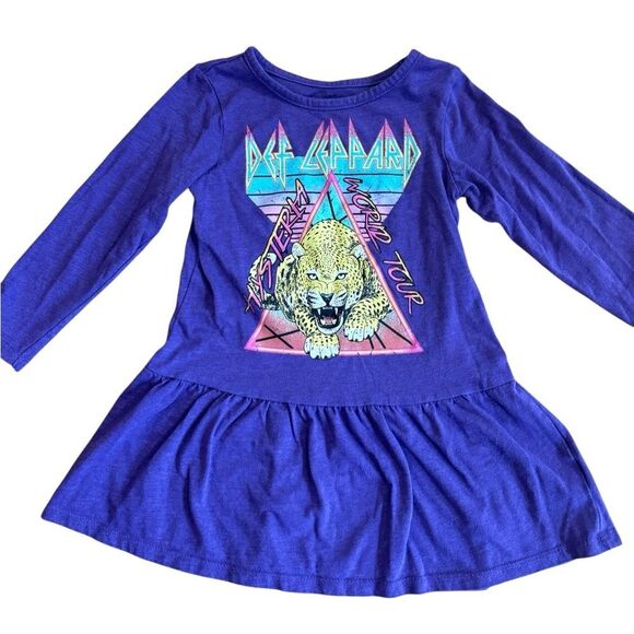 Def Leppard Toddler Girls Long Sleeve Drop Waist Dress in Purple Size 3T - Picture 5 of 6